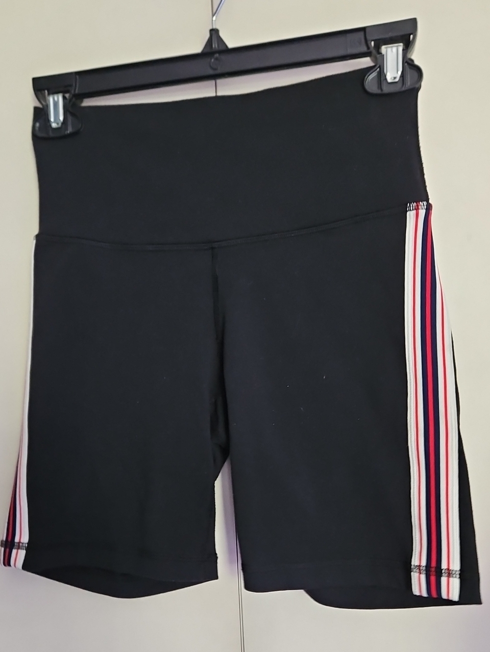 TNA Black High-Waist Bike Shorts with Multi-Color Side Stripes W12/17 Inseam7.5